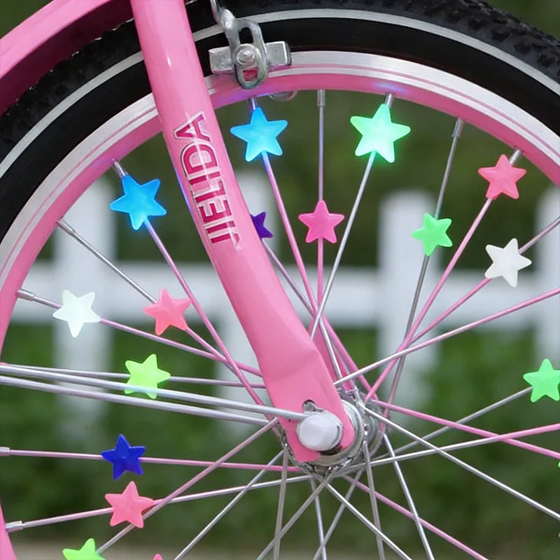 38Pcs Glow-in-the-Dark Spoke Beads & Valve Caps Set, Luminous Star Wheel Decorations for Night Riding Qme