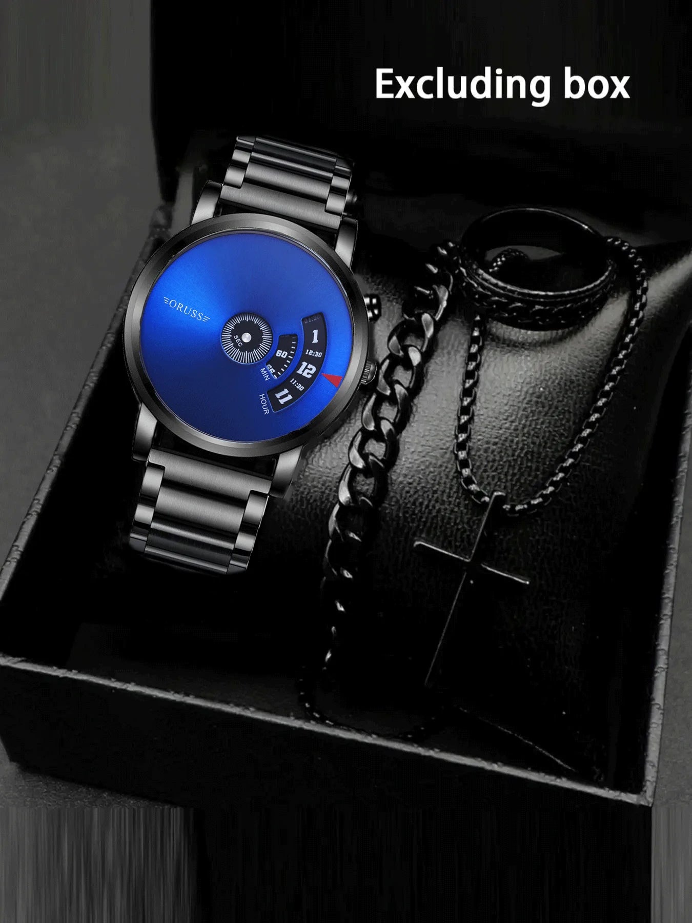 ORUSS Authentic New Men's Watch Automatic Movement Starry Sky Steel Belt Set Waterproof Black Technology Youth Qme Blue No