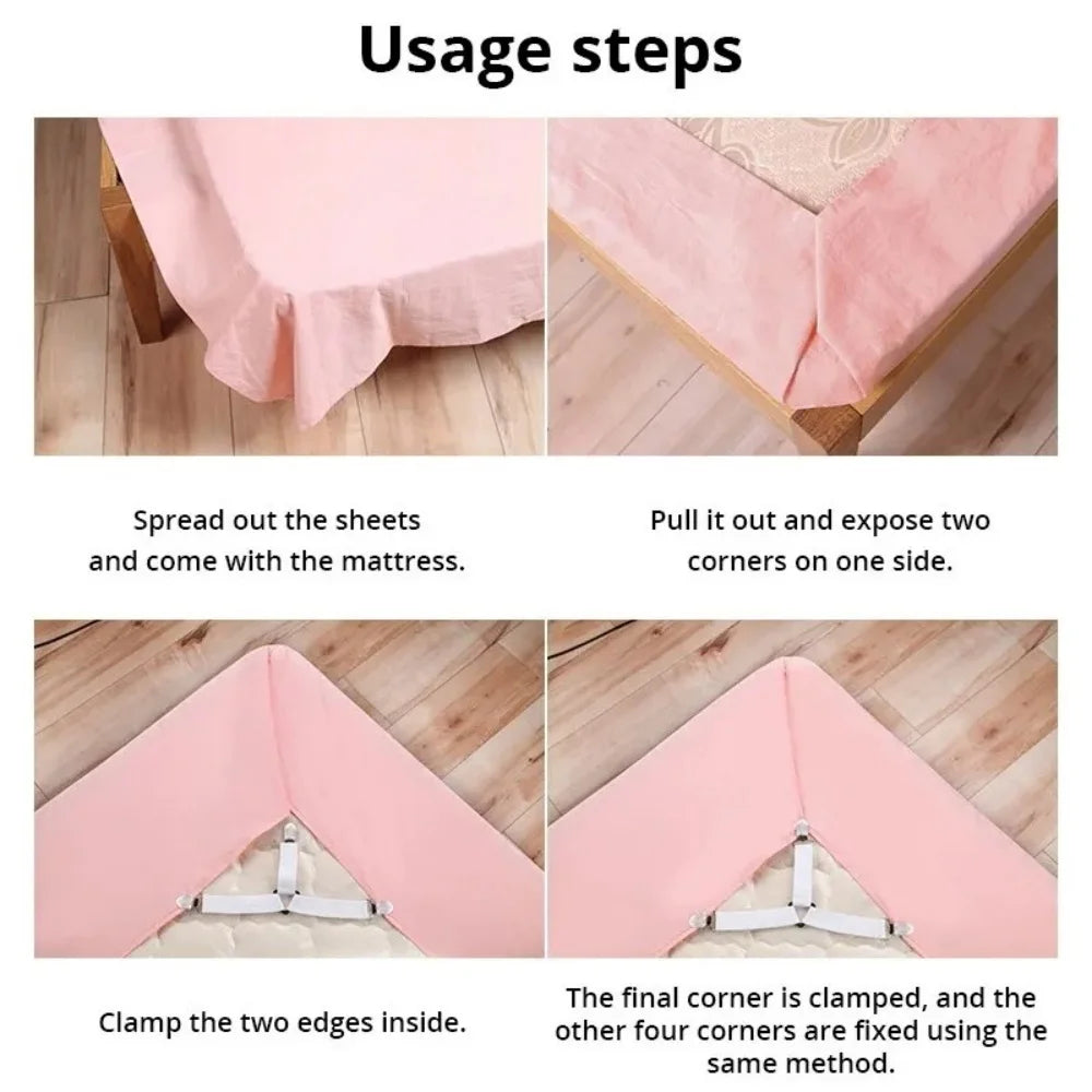 4Pcs Triangle Bed Sheet Holders Adjustable Elastic Fixed Holder Fixing Non-Slip Strap For Home Elastic Straps Adjustable Clips Qme