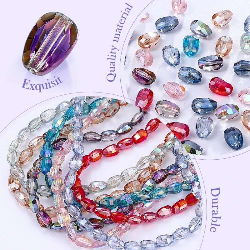 10 Colors 6x8mm Faceted Glass Beads Loose Craft Spacer Beads for DIY Jewelry Bracelet Necklace Earring Keychain Making Crafts Qme