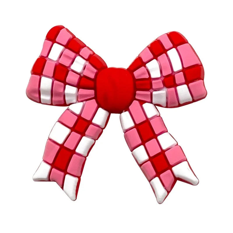 2026 Fashion 1PCS PVC Sweet Pink Red Bow Knot Shoe Charms DIY Shoe Buckle Accessories PVC Shoe Decorations Christmas Gifts Qme Style 1 CN