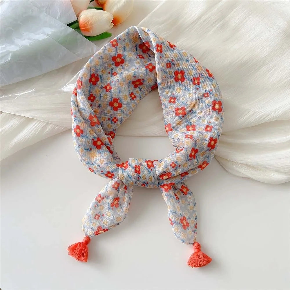 Neck Wrap Cotton-linen Square Scarf Fringed Breathable Hair Bandana Qme Style 11