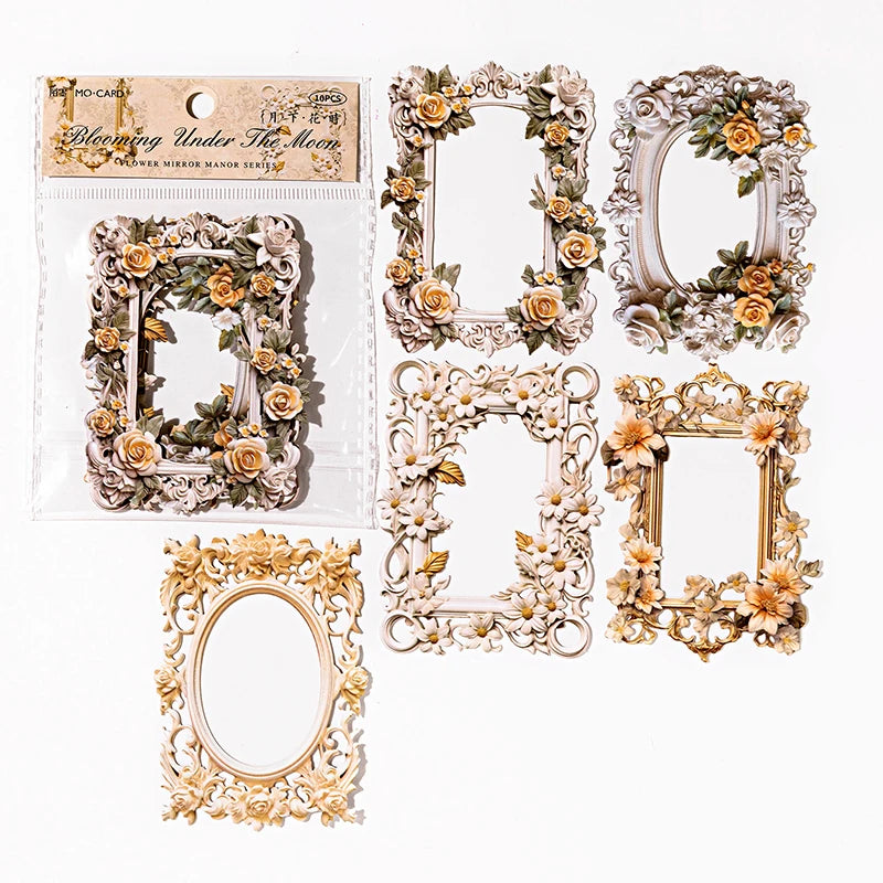 TIANZI 10 pcs Relief Retro Frame hollow-out Flowers Picture Frame Gorgeous Relief Hand Tent DIY Decorative Collage Material Qme F
