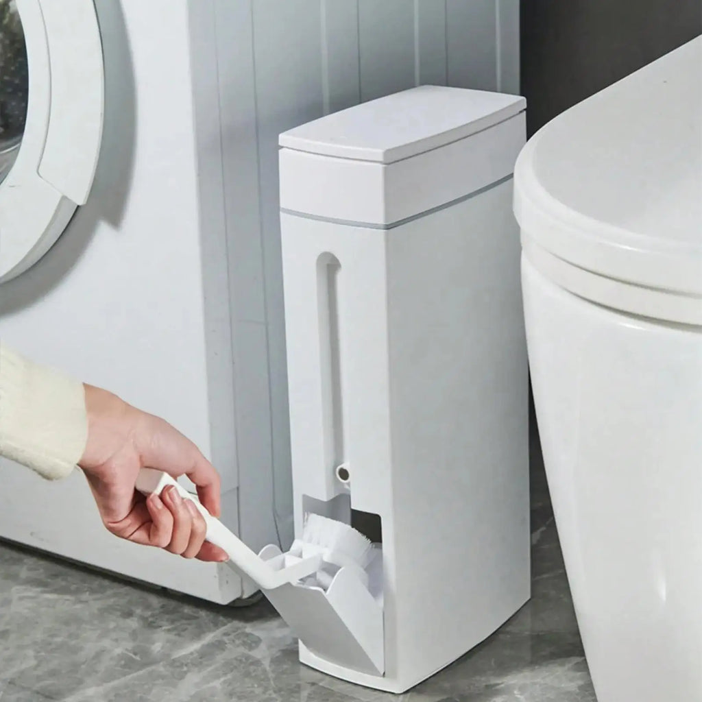 Trash Can Bathroom Trash Can Toilet Brush Combo Save Space Small Trash Can Lid Bathroom Accessories Narrow Garbage Can Qme