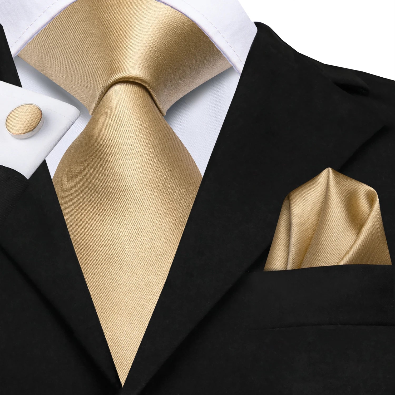 Solid Gold Yellow Ties Men Handky Cufflinks Fashion Men's Tie Wedding
