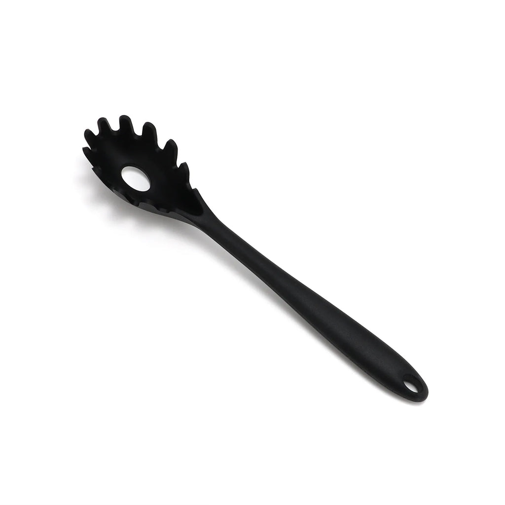 11.2 inch Pasta Fork Premium Silicone Spaghetti Strainer Heat Resistant Noodle Spoon Server Food Grade Kitchen Cooking Tools Qme black