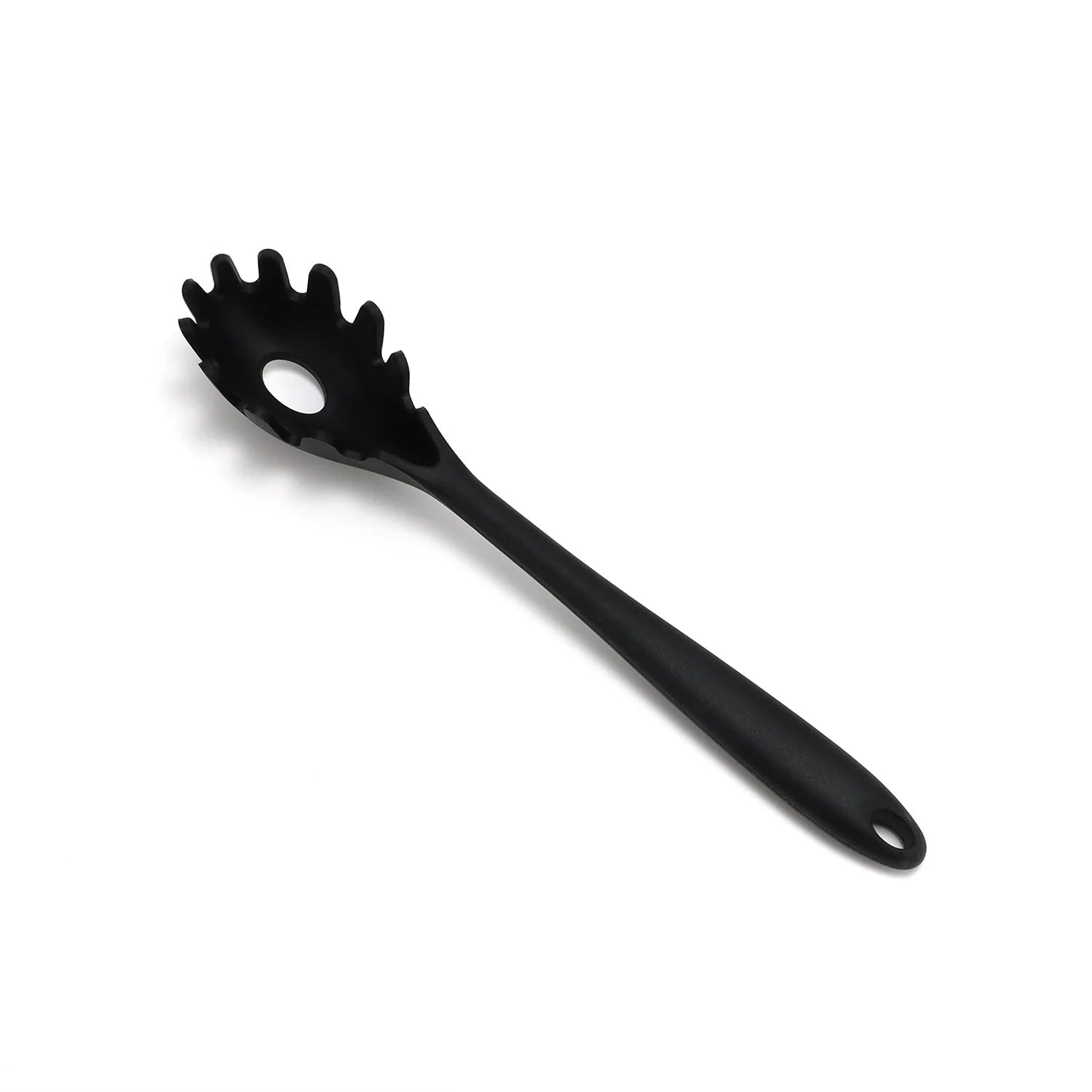 11.2 inch Pasta Fork Premium Silicone Spaghetti Strainer Heat Resistant Noodle Spoon Server Food Grade Kitchen Cooking Tools Qme black