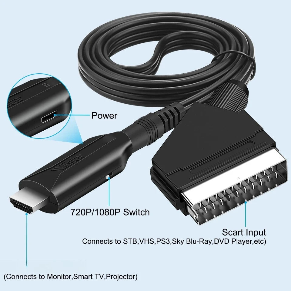 Scart to hdmi-Compatible Cable Converter Professional Video Audio Adapter for HD TV DVD Game Accessories Qme