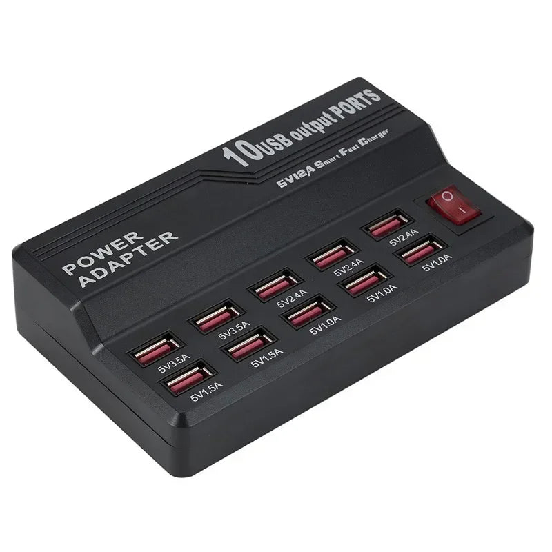 10 Ports USB Charging Station Wall Travel Desktop Charger Hub Power Adapter Charger Digital Charger for IPhone Samsung Qme