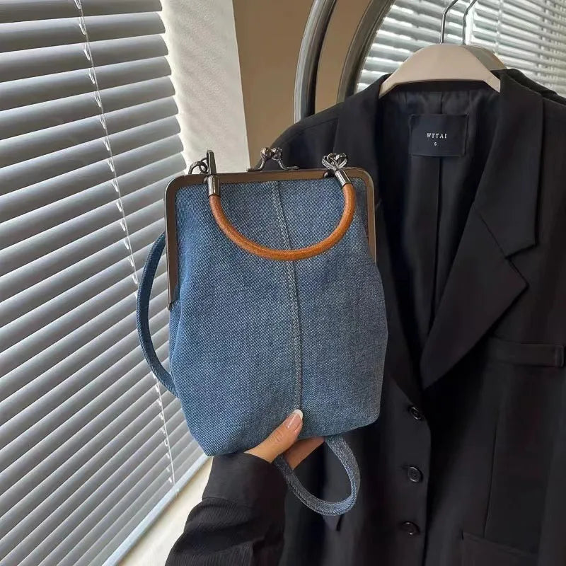 Cowboy Denim Phone Crossbody Bag Handcrafted Vintage Tote Adjustable Qme SKY BLUE