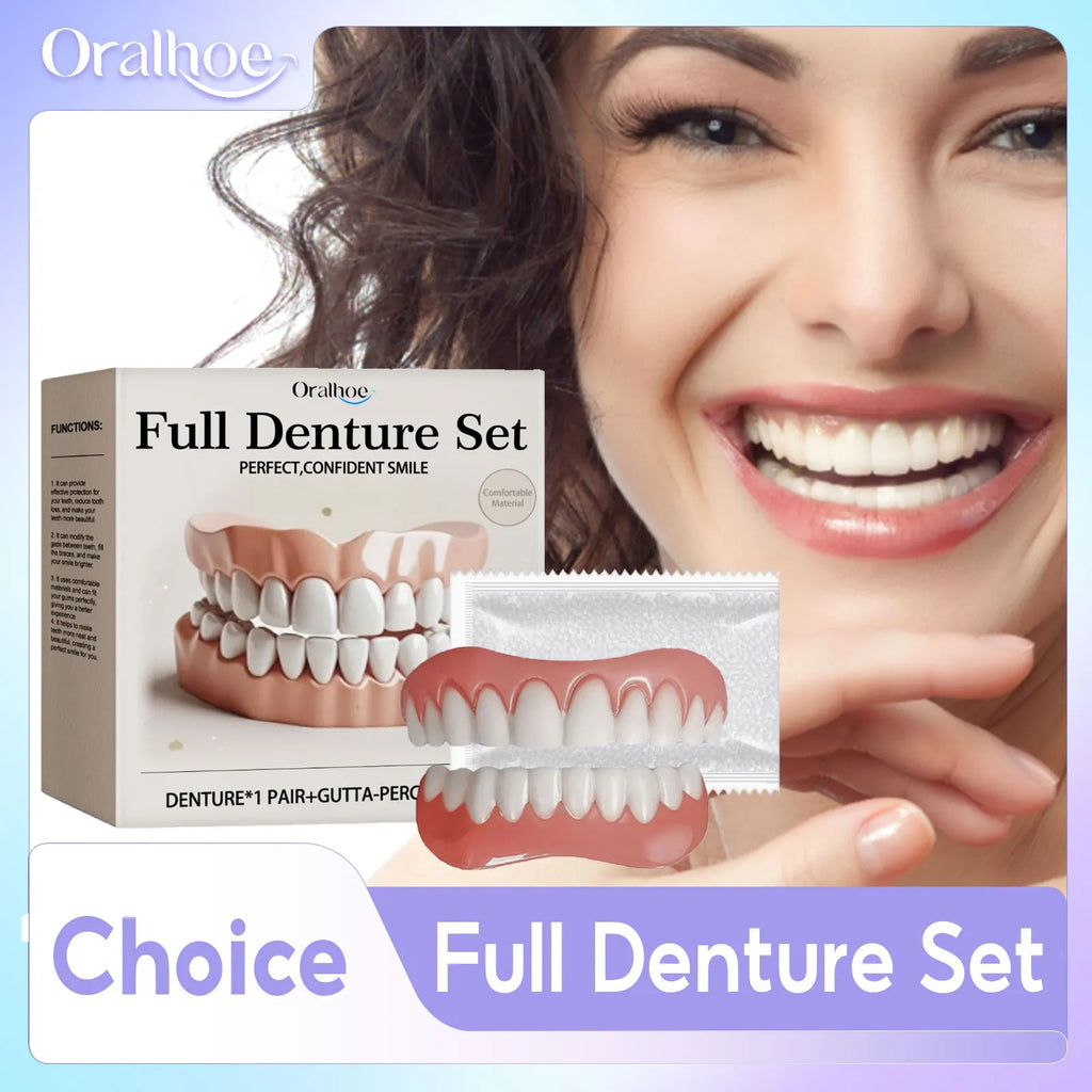 Silicone Denture Set Soft Wearproof Fitting Teeth Repair Missing Restore Bright Smile Upper and Lower False Teeth Dentures Kit Qme