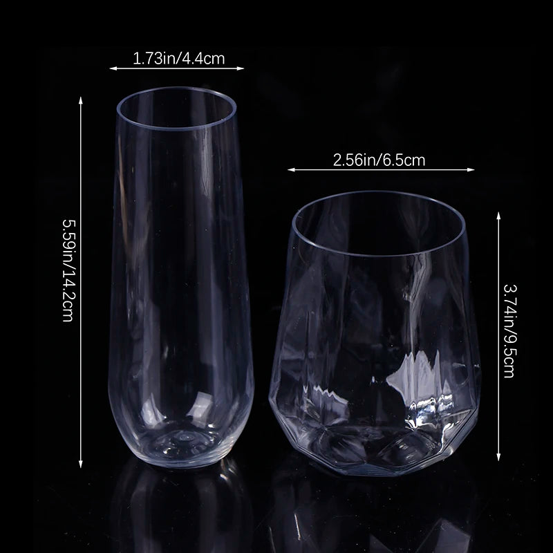 9 Plastic Champagne Flutes Stemless Glasses Toasting Drinkware Party Qme