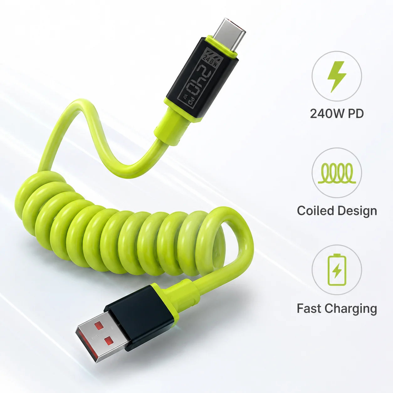 PD 240W USB C Spring Telescopic Quick Charger Spring Wire USB to Type C Cable Quick Data Cord for iPhone HUAWEI Samsung Xiaomi Qme