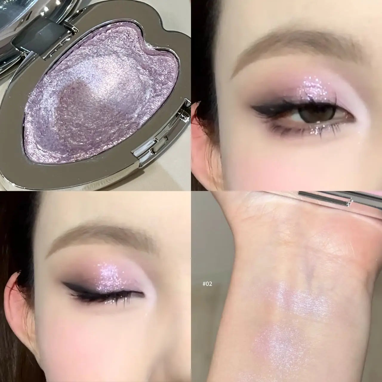 Pearlescent Lavender Eyeshadow Palette Facial Blusher Highlighter Brightening Glitter Heart-shaped Eye Shadow Makeup Cosmetics Qme 02