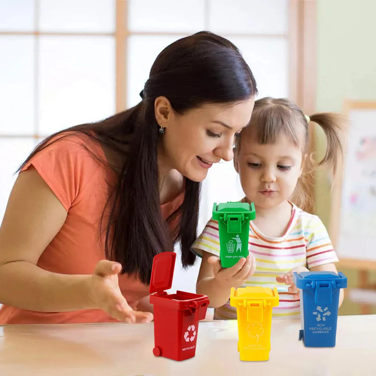Toy Garbage Cans Lid Wheels Truck Toys Storage Portable Waste Holder Qme