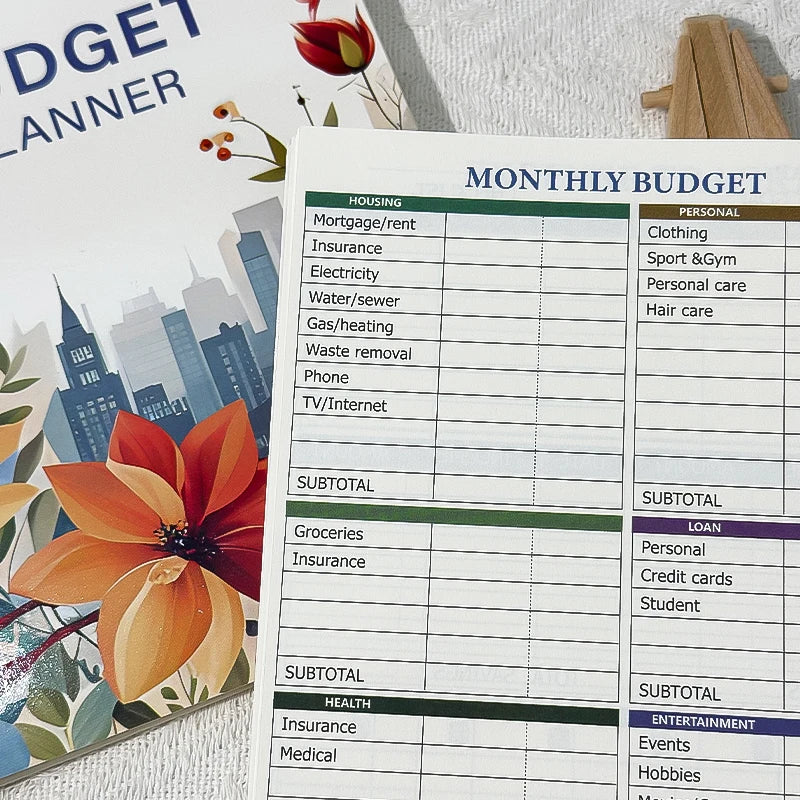 Floral Planner Notebook, Coiled Financial Ledger, Income & Expense Tracker for Budgeting, Ideal for Office Workers, Students Qme