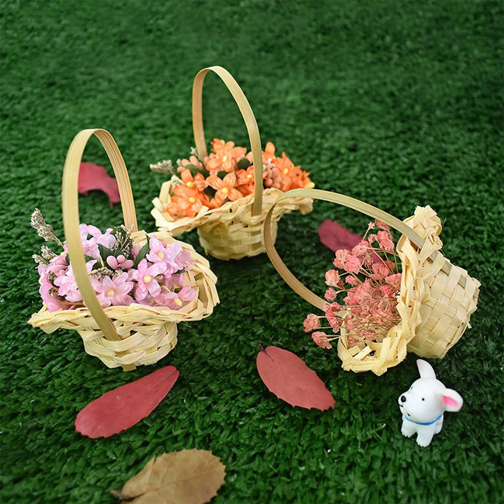 Basket For Flowers Rustic Basket with Handle Portable Miniature Woven Desktop Ornament For Garden Home Outdoor Wedding Farmhouse Qme