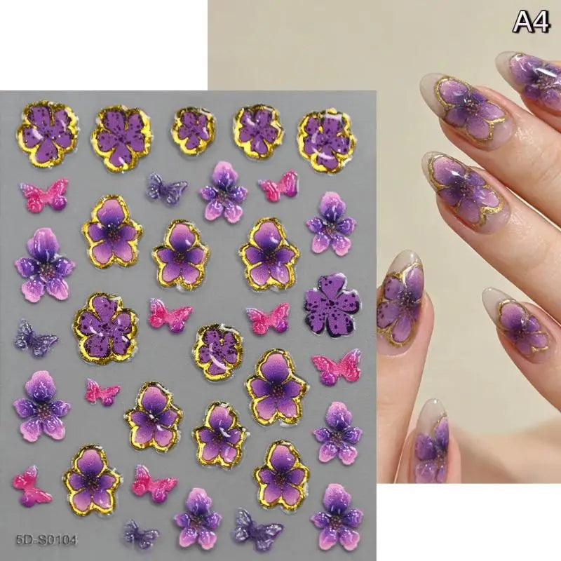Blossom Floral Nail Stickers Bronzing 5D Spring Summer Petal Qme A4