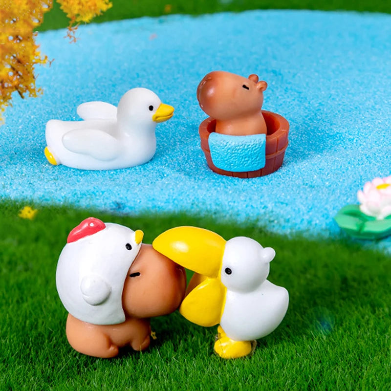 Miniature Capybara Figurines Mini Figures Resin Desk Ornaments Cute Qme 10PCS Multicolor
