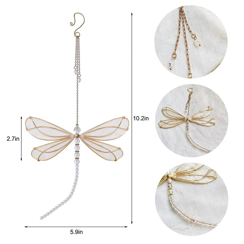Metal Wing Dragonfly Crystal Suncatcher Garden Wind Chimes Butterfly Qme