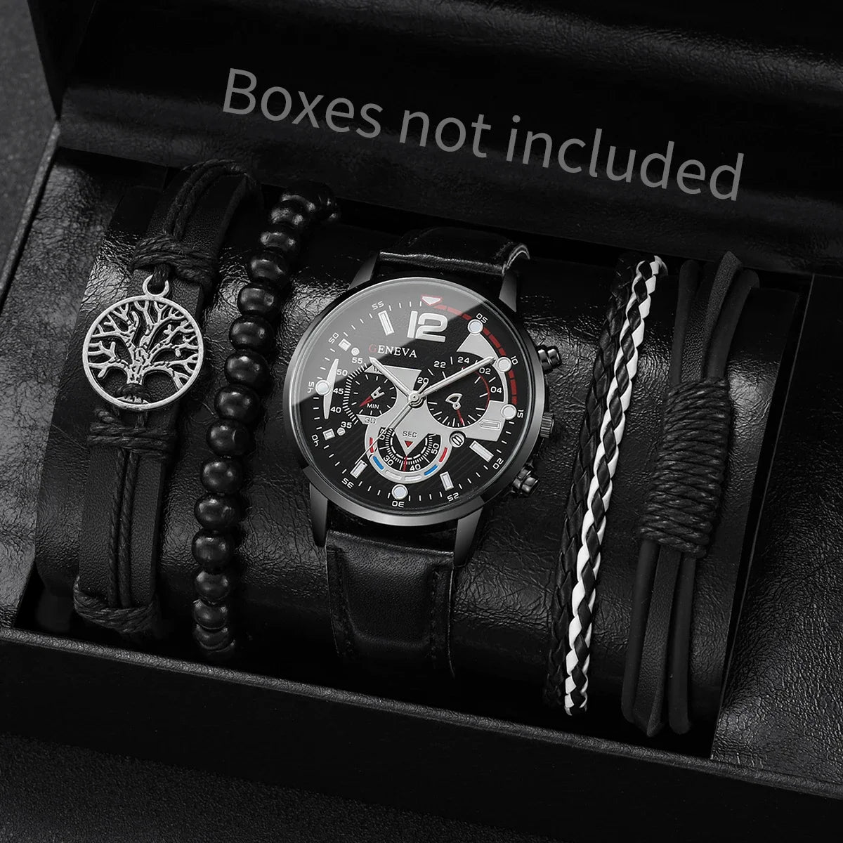 4/5 men's business watch strap set, fashionable men's leather watch (without box) Qme 3