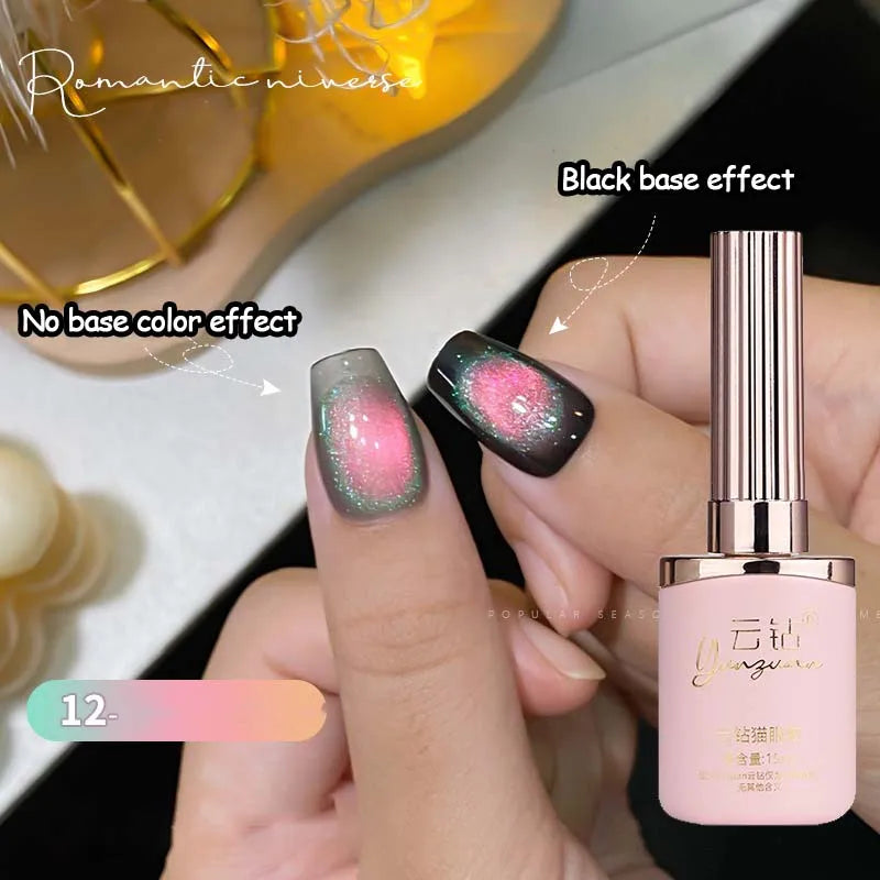 Double Light Romantic Cat Eye Magnetic Gel Nail Polish Sparkling Rainbow Colorful Soak Off Nail Art Gel Varnish Semi Permanent Qme 12