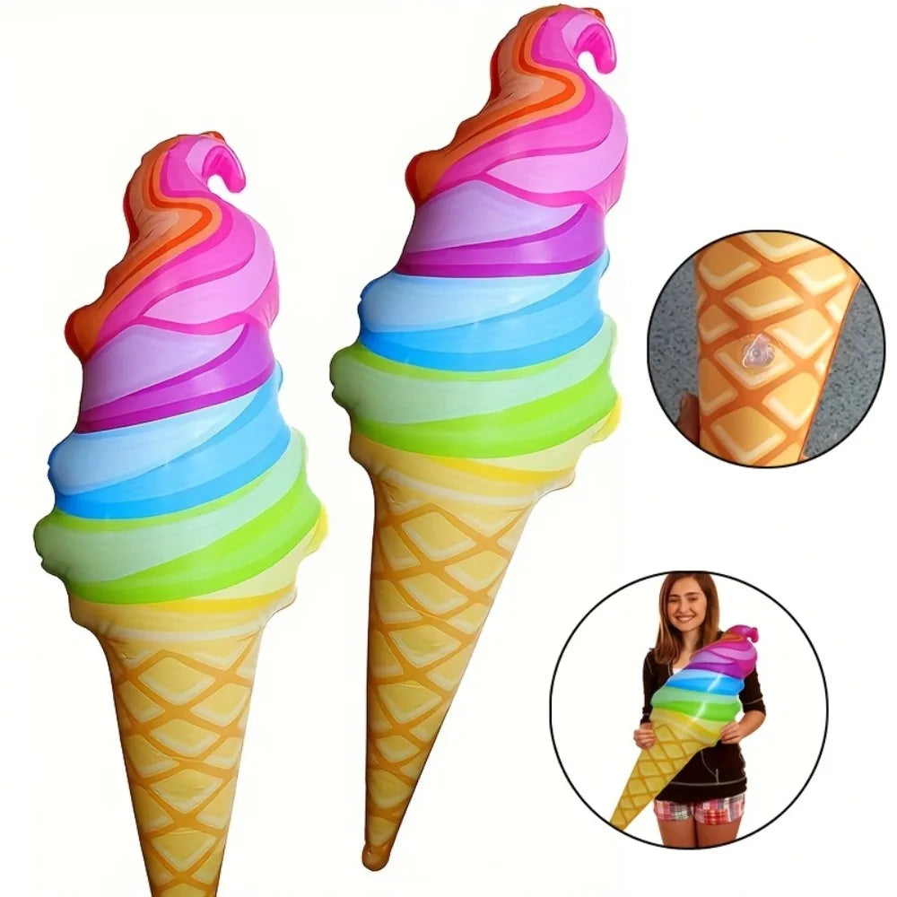 Giant Inflatable Rainbow Ice Cream Cone Inflates for Summer Party Swimming Pool Beach Food Toys Birthday Outdoor Decorations Qme