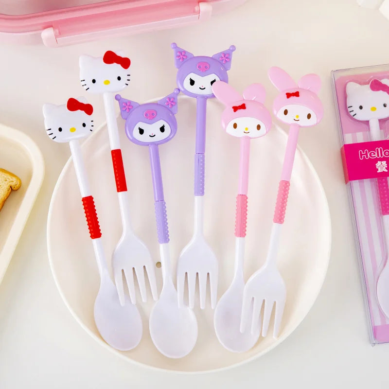 Hello Kitty Kuromi Creative Student Fork and Spoon Set Cute Fork and Spoon Set That Won't Hurt Little Mouths Qme