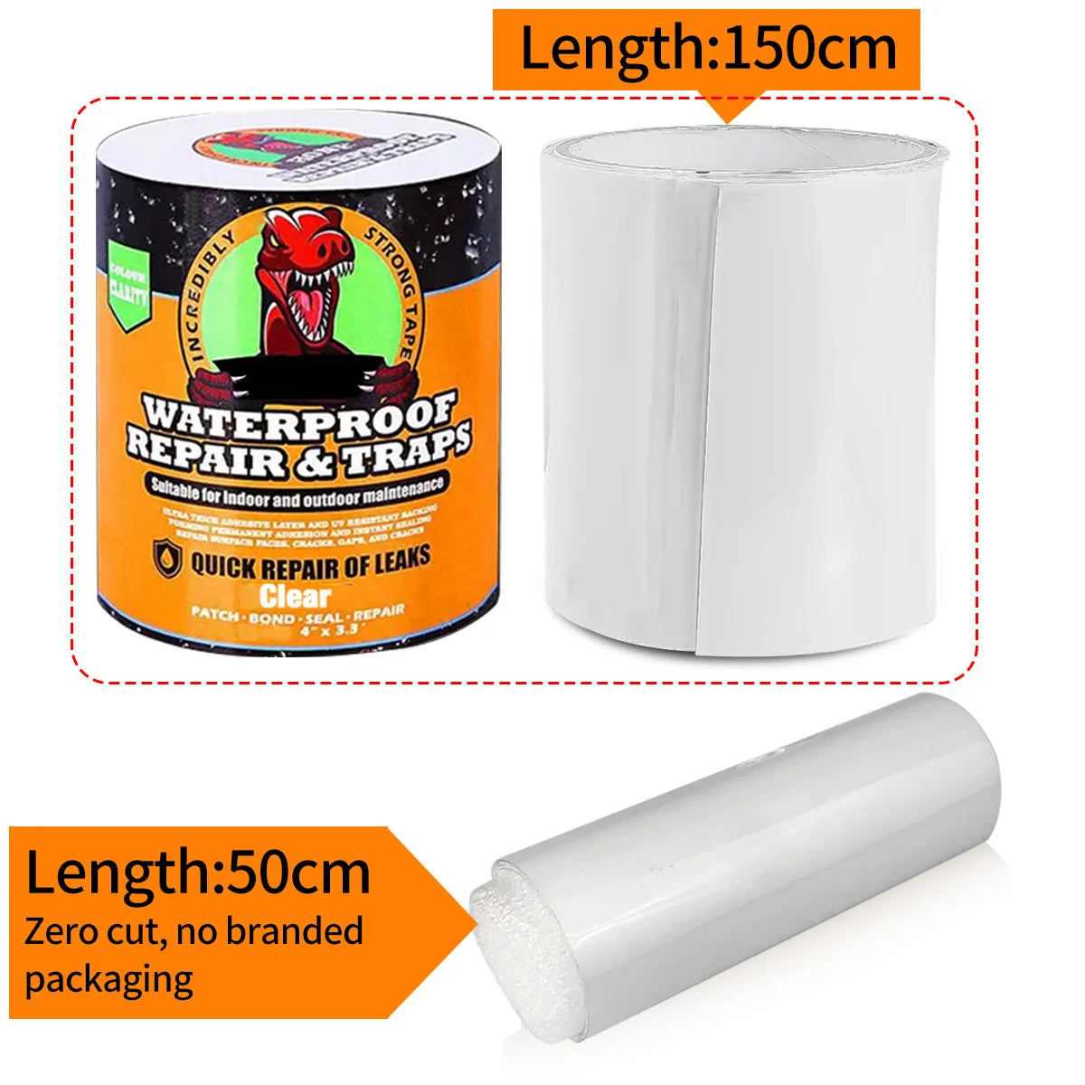 Strong Leak Sealing Tape, High Strength Toughness Swimming Ring Tent Quick Repair Of Water Pipes Self Adhesive Waterproof Tape Qme Clear 50CM 10cm