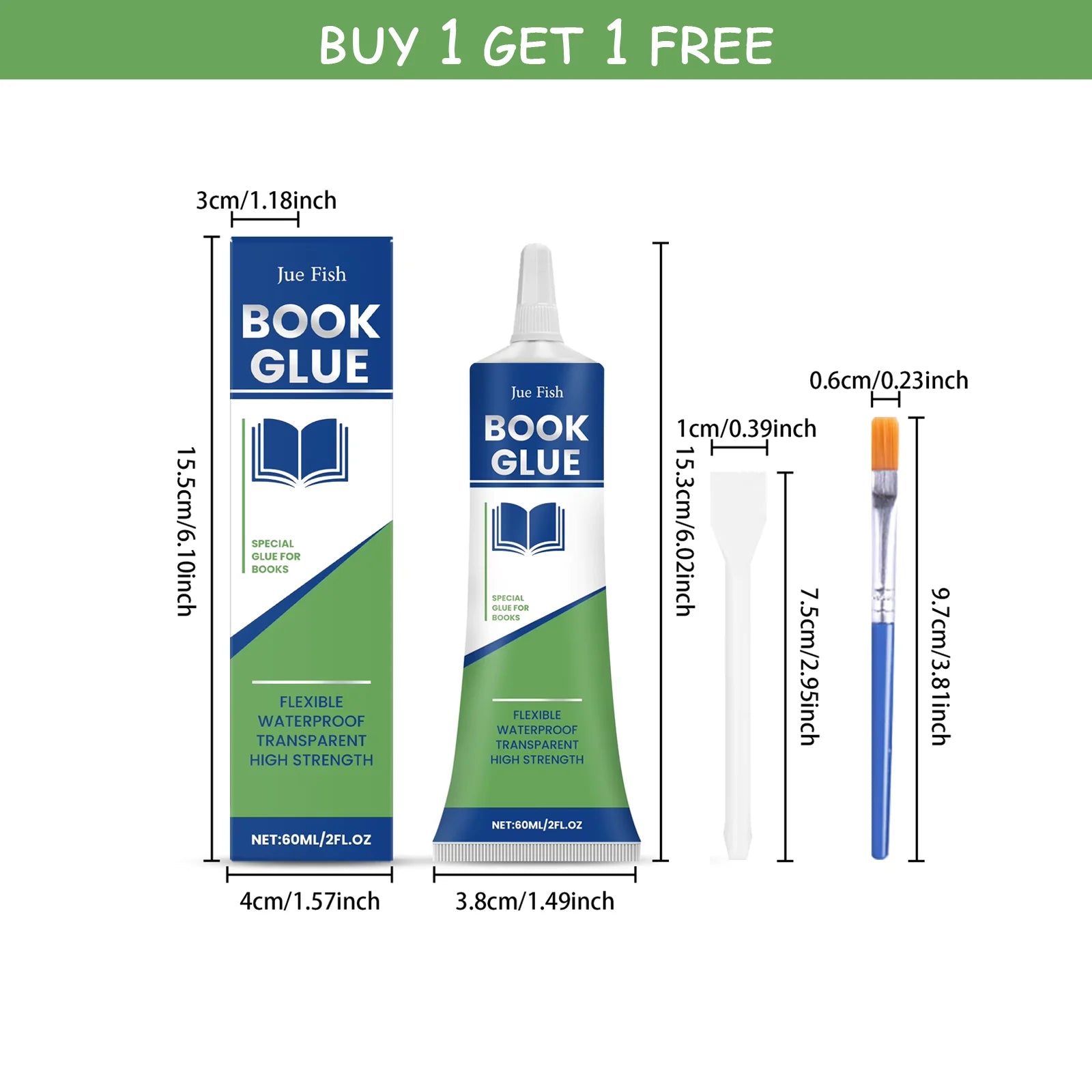 JUE FISH Book Glue: Strong Adhesion Quick-Drying Formula Long-Lasting Firm Bond for Various Paper Materials Qme 2 set