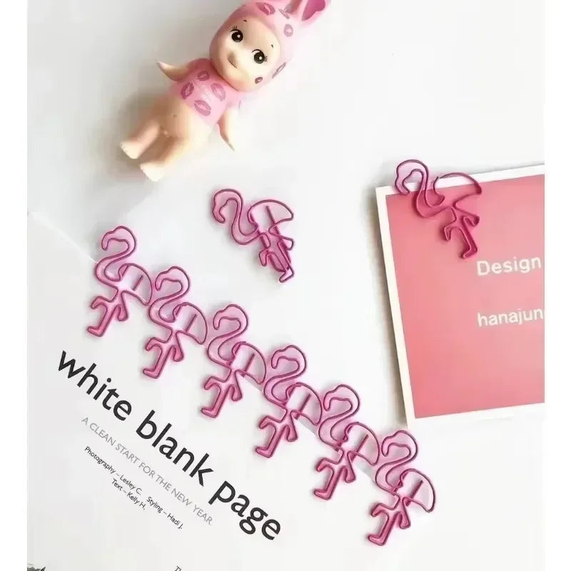 10PCS Cute Pink Flamingo Paper Clips Animal Bookmark Clips Office School Stationery Document Organizer Gift Supplies Qme