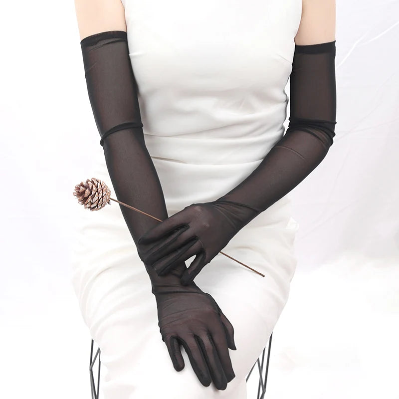 Sexy Lace Thin Elasticity Tulle Mesh Breathable Long Gloves Elegant Qme