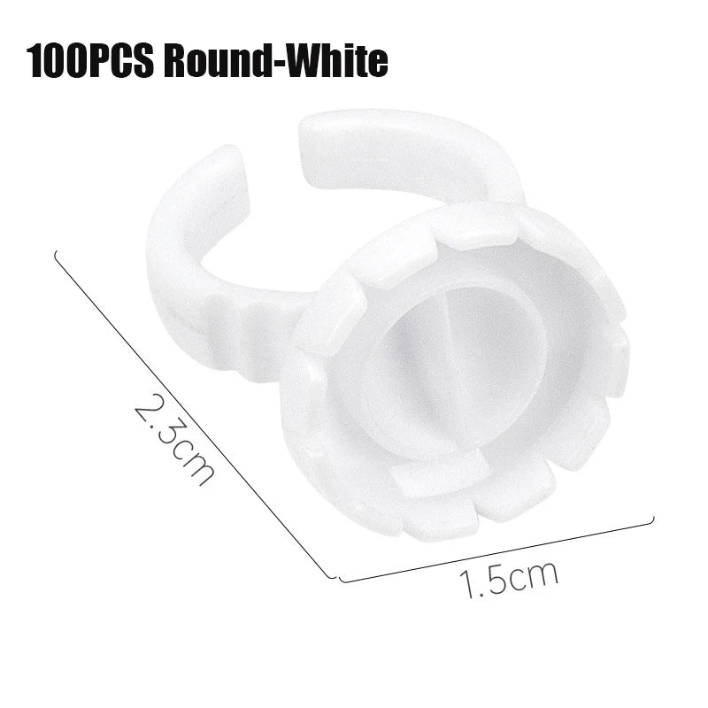 50 Wholesale Disposable Eyelash Glue Fan Cup Rings Holder Container Qme 100P Round-White China Mainland