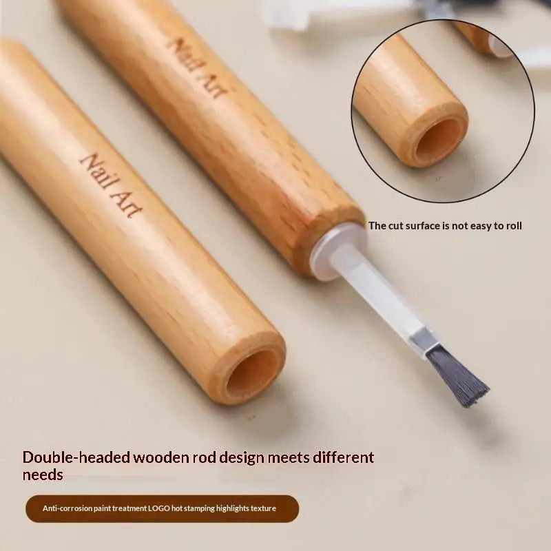 Nail Art Brush Removable Wooden Grip Durable Manicure Polish Brushes Qme