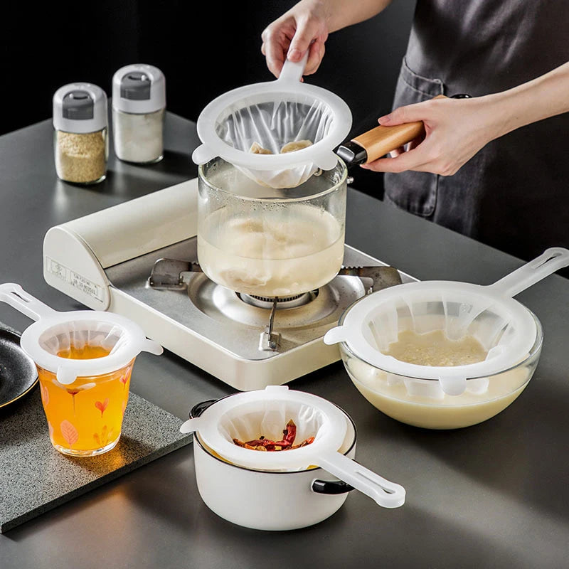 Kitchen Soy Milk Coffee Filter Bags Reusable Nylon Mesh Strainer Milk Yogurt Filter Spoon Tea Wine Juice Colander Sieve Mesh. Qme