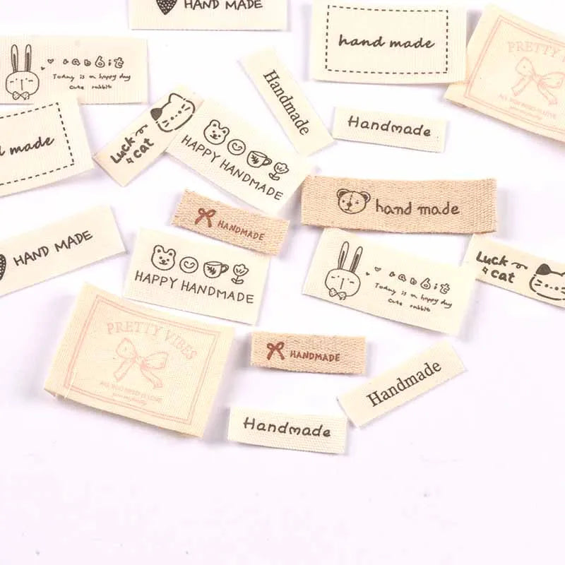 50Pcs 10-53mm Assorted "Handmade" Cute Animal Fabric Labels, Sew On Tags for DIY Clothes Crafts cp4317 Qme