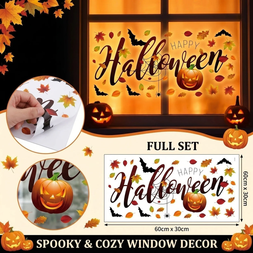 Halloween Pumpkins Leaves Bats Static Cling Window Glass Decals Holiday Party Scene Decoration Stickers Qme