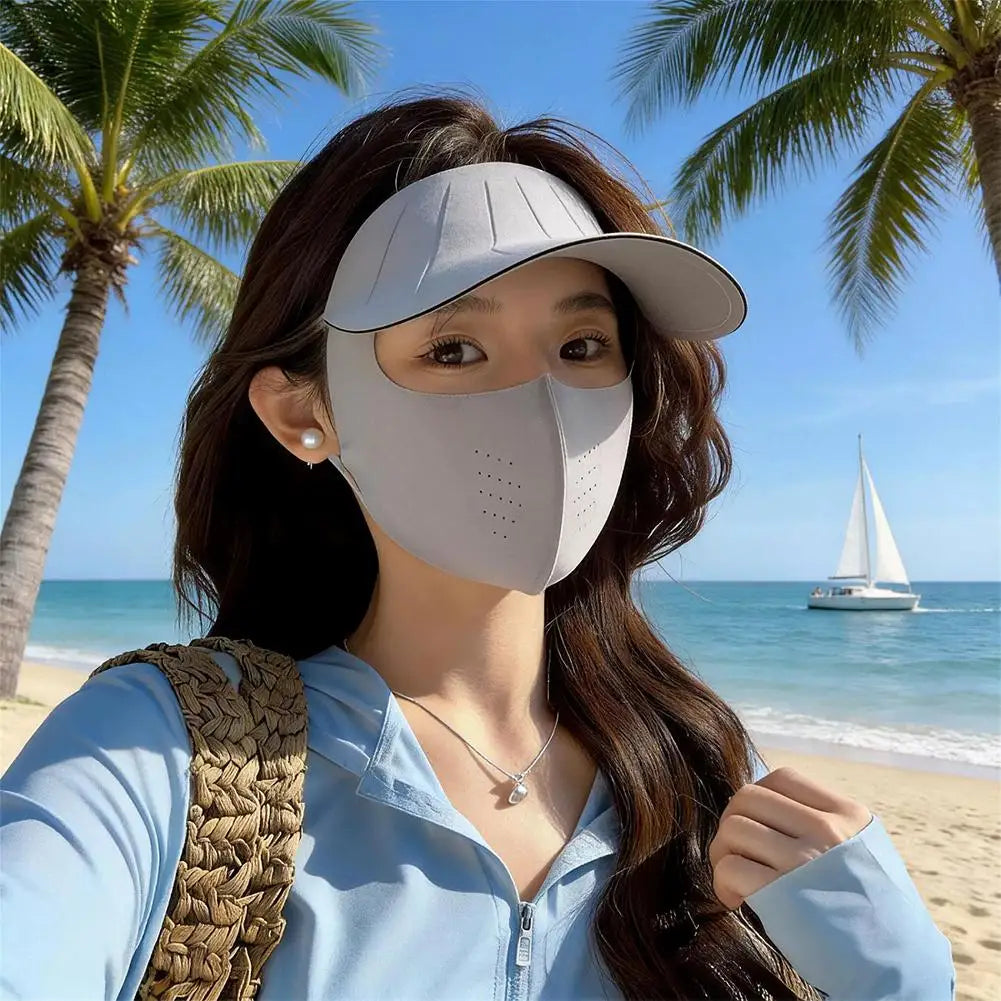 Wide Brim Face Mask Women Sun Hat Cover UV Protection Full Outdoor Qme