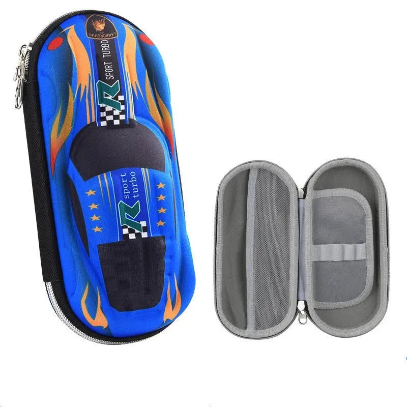 3D Racing Car Pencil Cases Cartoons School Pencil Case For Children Stationery Box EVA PU Plastic Pen Case Boy Cute Pen Bag Qme Sky blue pencil case