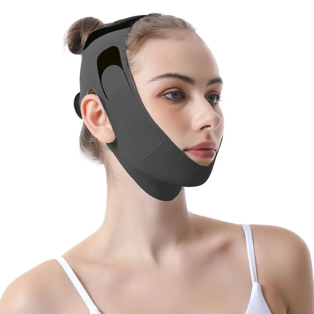Face Lift Tape Chin Strap Sleeping Reusable V Line Lifting Mask Qme black