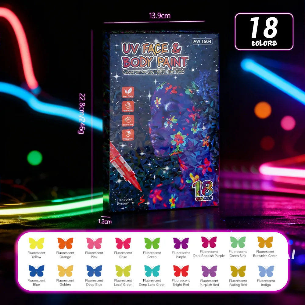 8/12/18 Colors Colorful Luminous Pen Set Human Face Paint Pen Student Children Painting Fluorescent Marker Glow-in-the-dark Pen Qme 18 colors