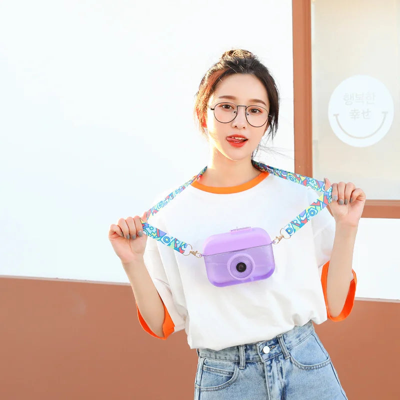 Cute Camera Shaped Kids Plastic Sippy Cup Strap Portable Outdoor Qme purple
