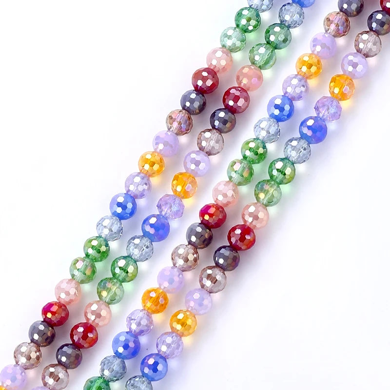 Jewelry Crystal Colorful Faceted Disco Ball Beads 8mm Electroplate Glass Round Loose Beads for Jewelry Making DIY Craft Supplies Qme Color 5 8mm-48pcs
