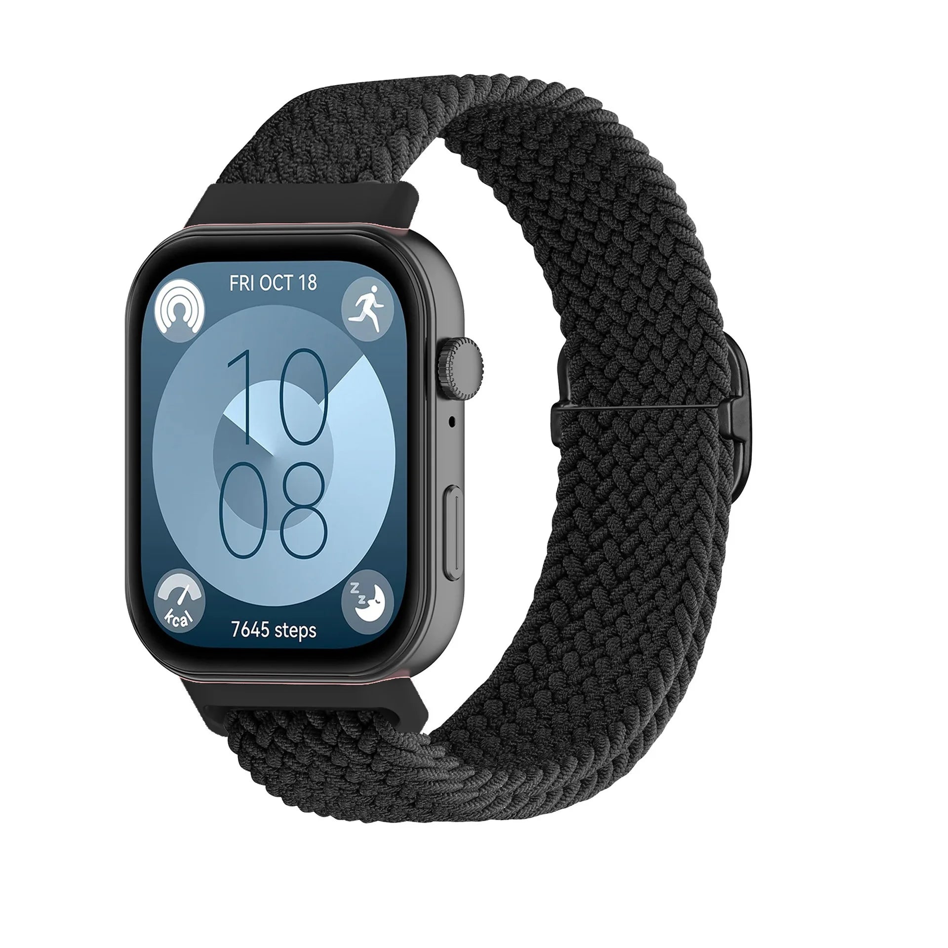 A Adjustable Comfort Nylon Woven Watch Strap with Stylish Metal Buckle Breathable Replacement Band for Huawei Smartwatch Qme black (black buckle)