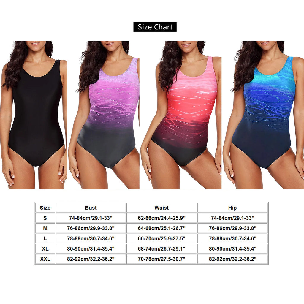 New Sexy Ladies Swimming Padded Bikini Sets Sporty Beach Bathing Suit Gradient Print Plavky Sexy One Piece For Women Swimsuit Qme