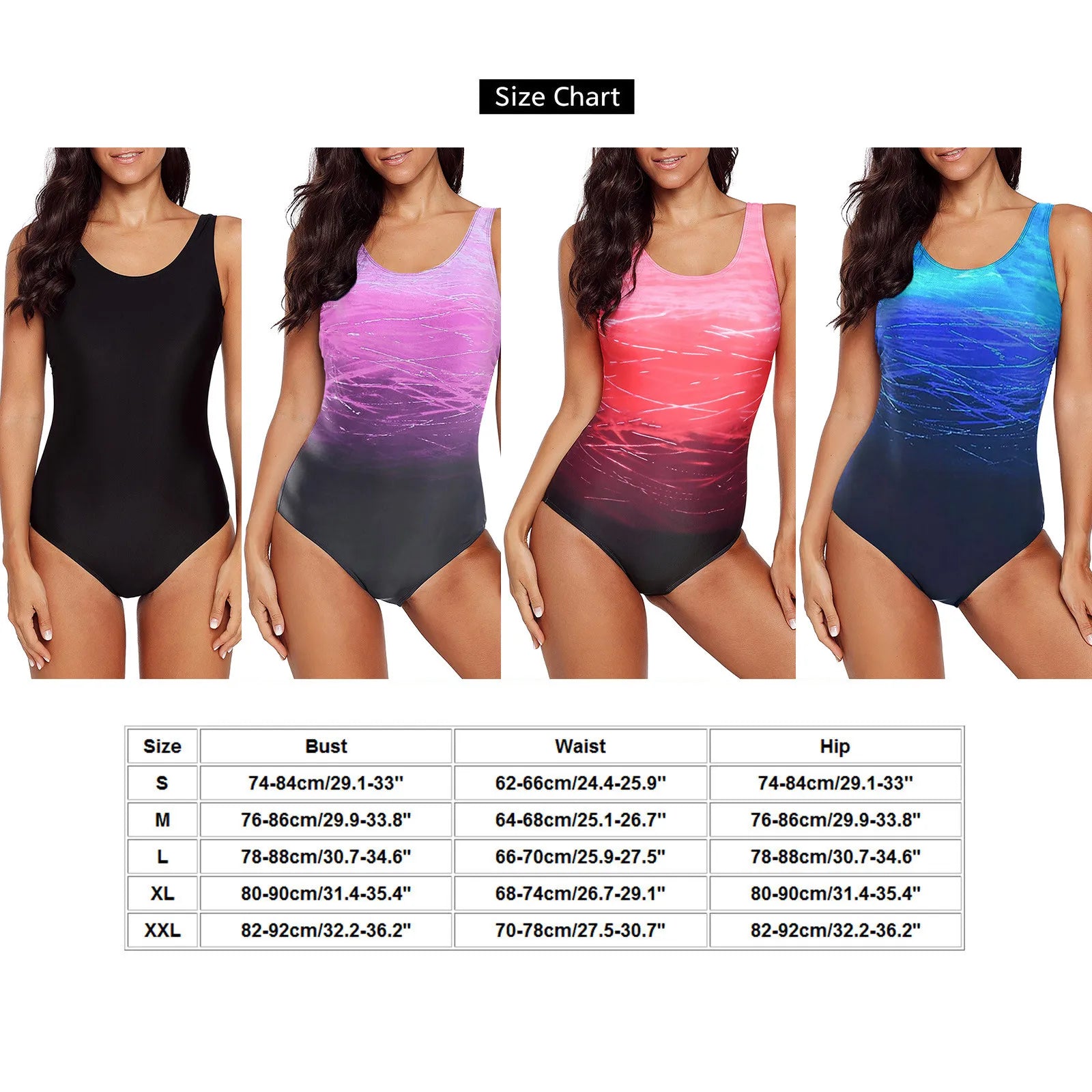 New Sexy Ladies Swimming Padded Bikini Sets Sporty Beach Bathing Suit Gradient Print Plavky Sexy One Piece For Women Swimsuit Qme