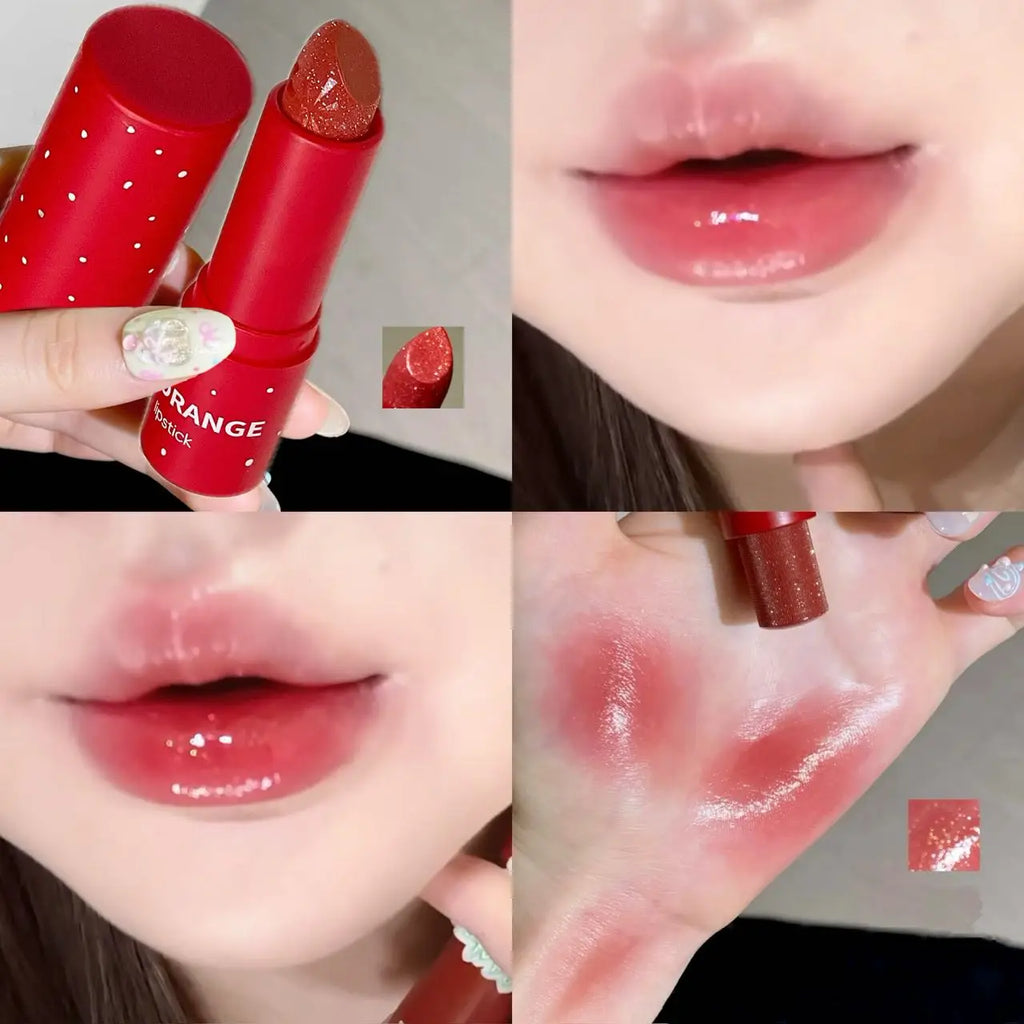 Purple Grape Lipstick Mirror Glitter Solid Lip Gloss Moisturizing Colored Lip Balm Red Brown Jelly Tint Non-Sticky Makeup Qme 02 Apple Red 3.5g