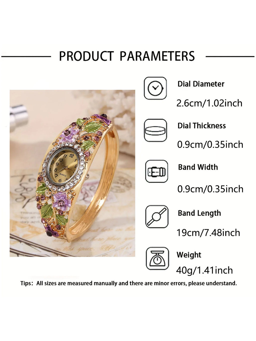 Cloisonn é Retro Palace Style Elegant Flowers Like Brocade Women's Watch Fashion Versatile Jewelry Set Qme