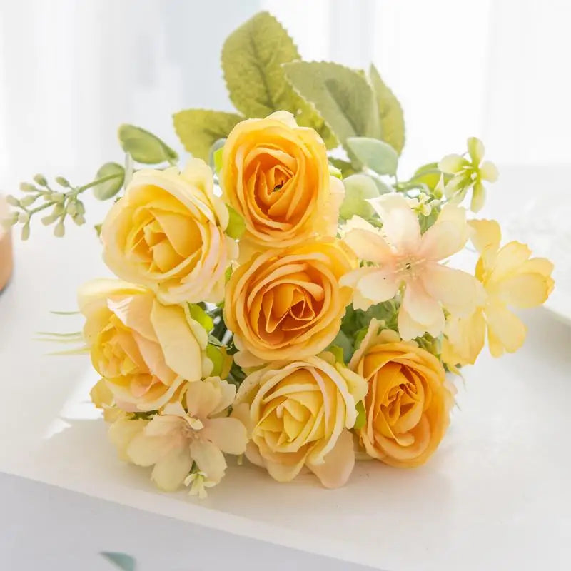 Artificial 1PC Flowers Wedding Home Bedroom Decoration Bridal Bouquet Garden Fake Silk Roses Hydrangeas Vase For Board Outdoors Qme style 3