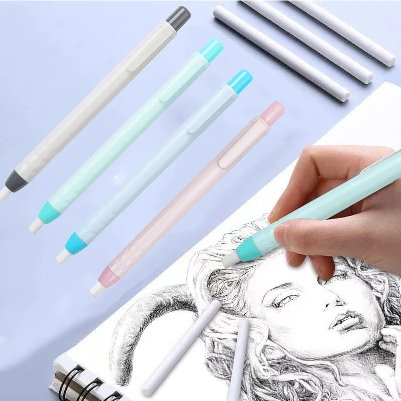 4 Pieces Press Retractable Pencil Eraser Correction Supplies Pen Style Pencil Rubber Writing School Supplies Stationery Qme